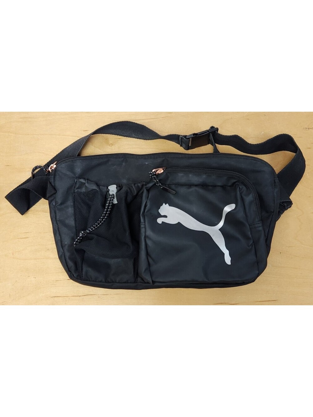 Puma Active Utility Waist Pack Black Silver Cat Logo Water Bottle Pocket Belt